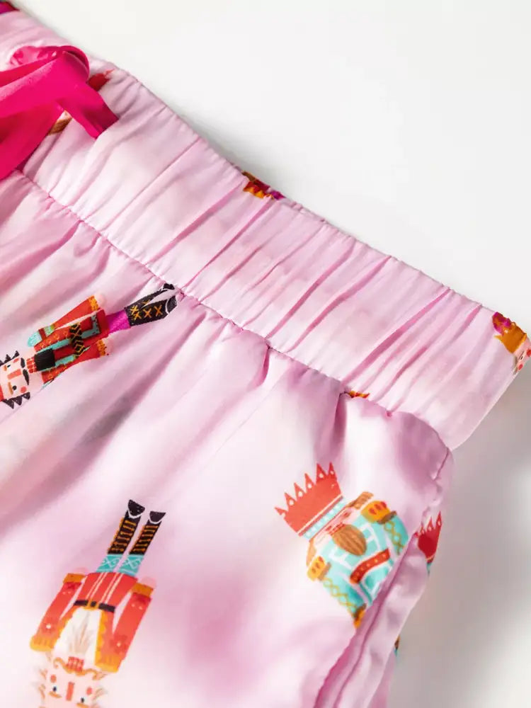 Nutcracker Print Contrast Trim Top and Shorts Pajama Set