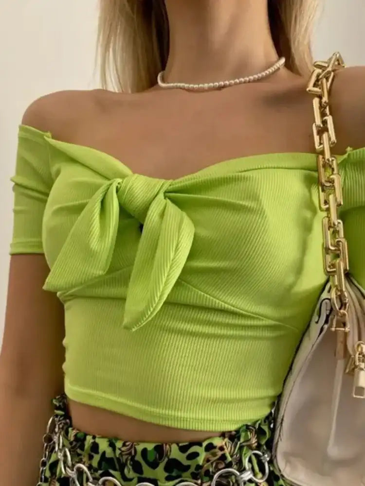 Off-Shoulder Bow-Tie Crop Top