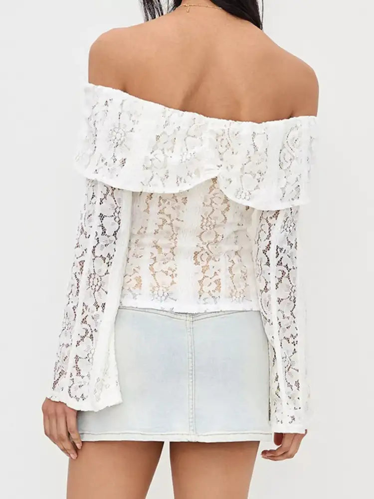 Off-Shoulder Lace Top with Bell Sleeves