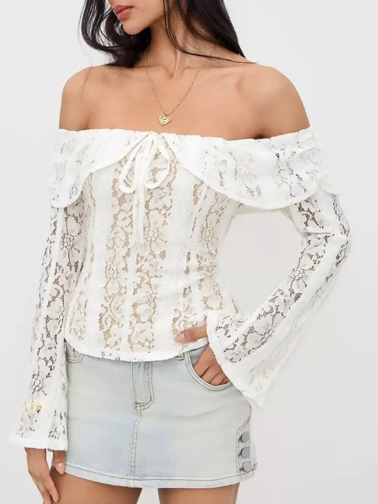 Off-Shoulder Lace Top with Bell Sleeves
