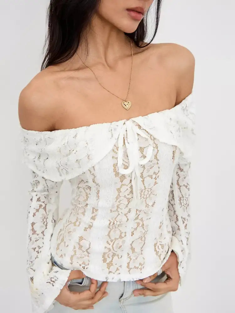 Off-Shoulder Lace Top with Bell Sleeves