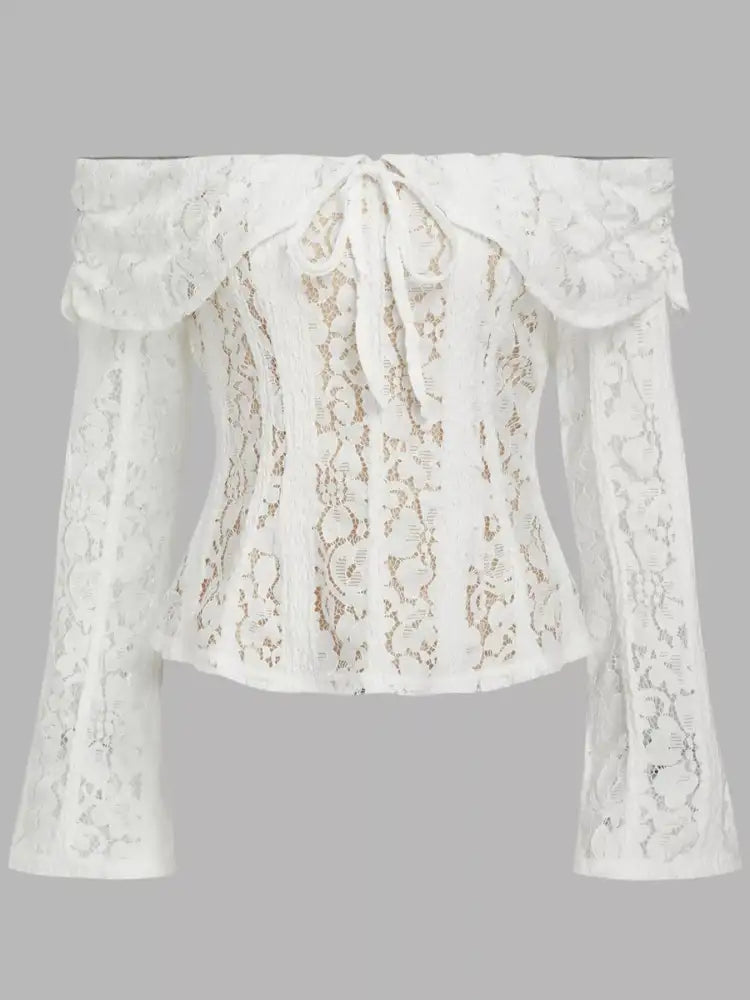 Off-Shoulder Lace Top with Bell Sleeves
