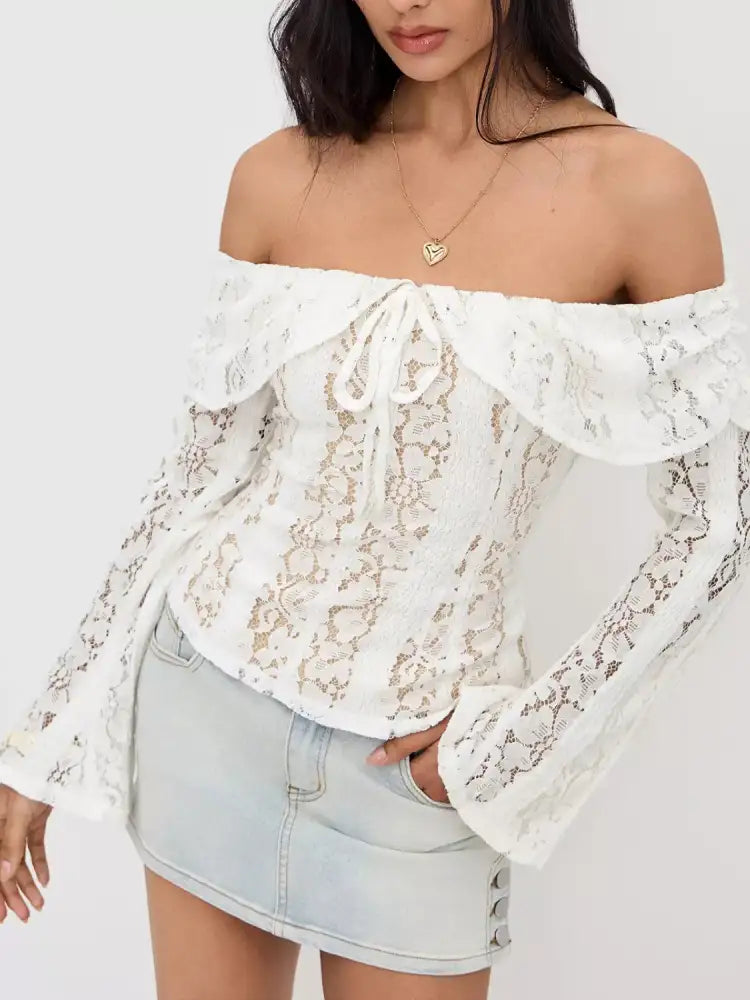 Off-Shoulder Lace Top with Bell Sleeves