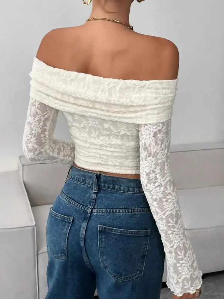 Off Shoulder Long Sleeve Lace Top