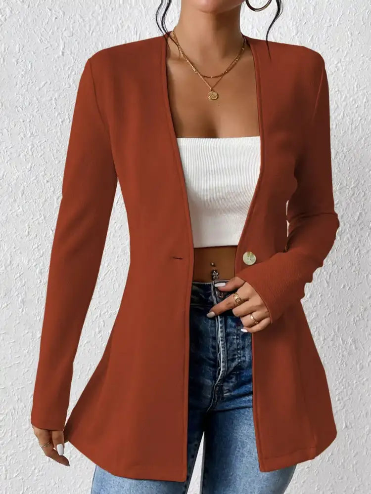 One Button Long Sleeve Blazer