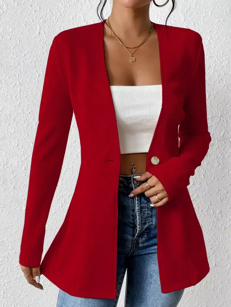 One Button Long Sleeve Blazer