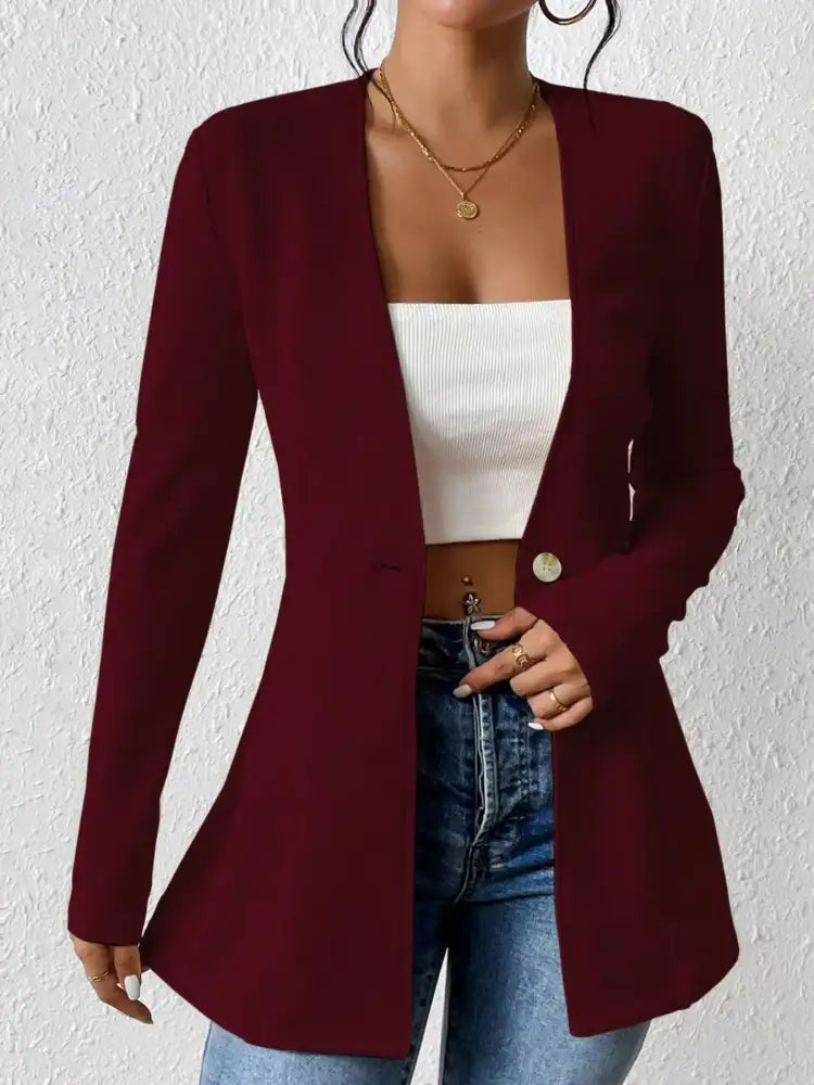 One Button Long Sleeve Blazer