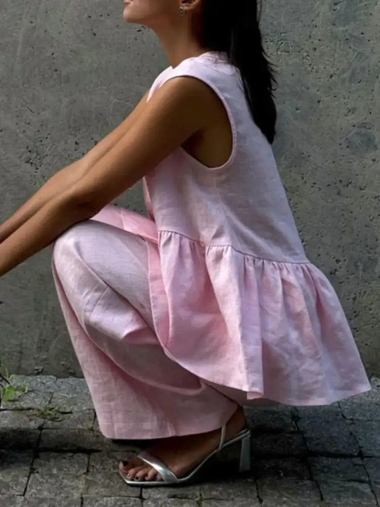 One Button Peplum Top and Pants Set