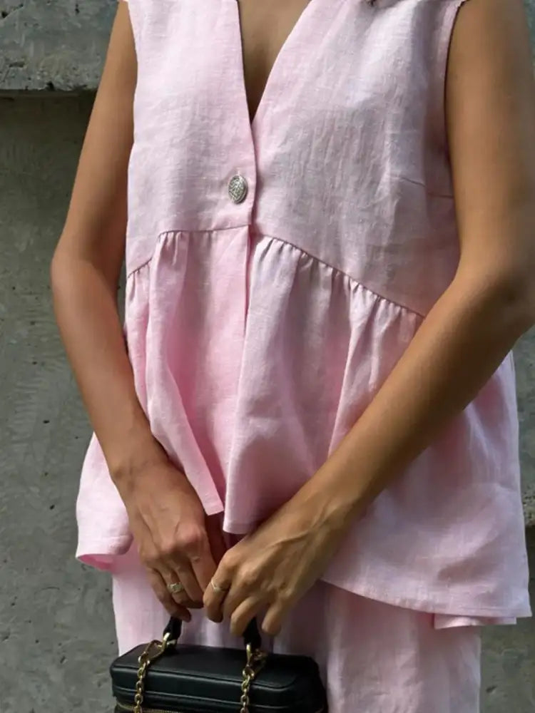 One Button Peplum Top and Pants Set