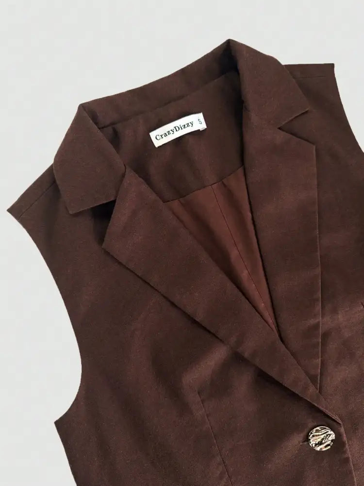 One Button Sleeveless Top and Pants Set