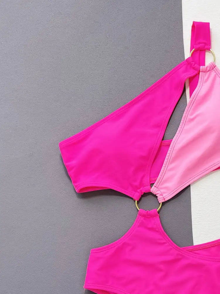 One-Shoulder Cutout Ring Detail One-Piece Swimsuit