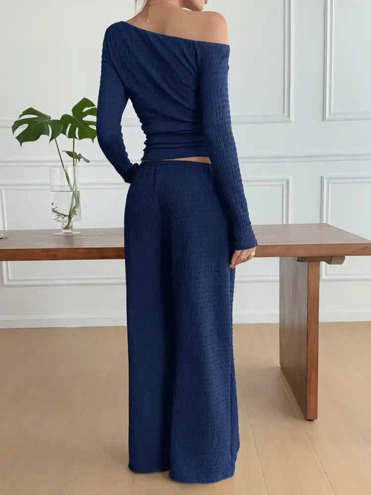 One Shoulder Long Sleeve Top and Pants Set