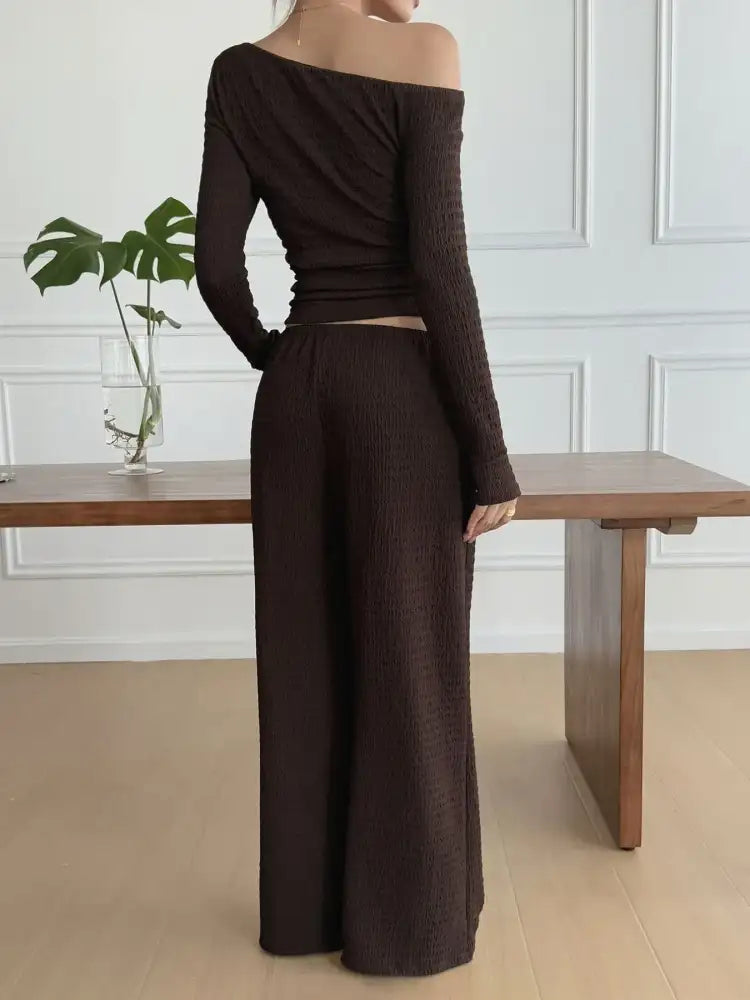 One Shoulder Long Sleeve Top and Pants Set