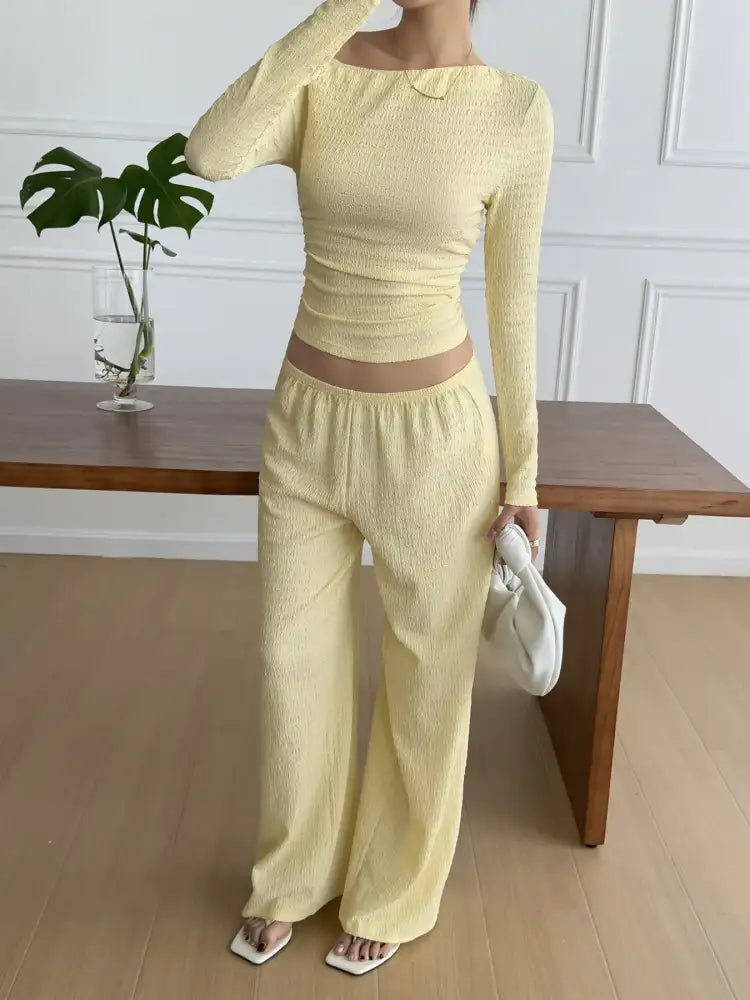 One Shoulder Long Sleeve Top and Pants Set