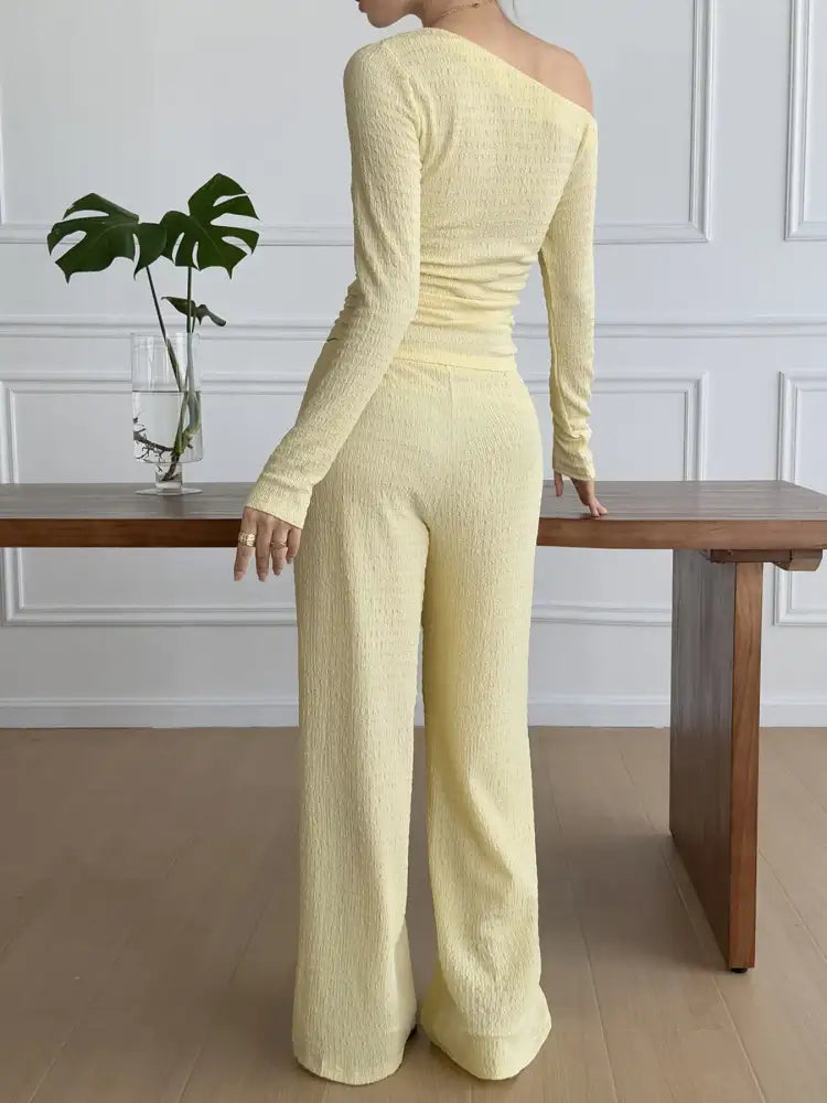 One Shoulder Long Sleeve Top and Pants Set