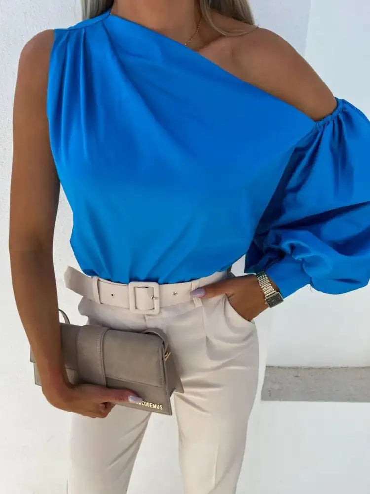 One Shoulder Puff Sleeve Blouse