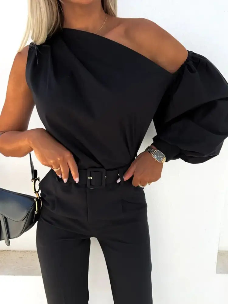 One Shoulder Puff Sleeve Blouse