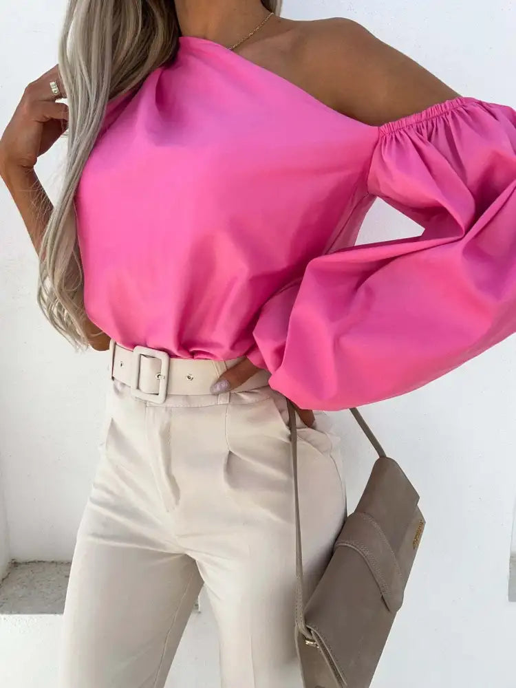 One Shoulder Puff Sleeve Blouse