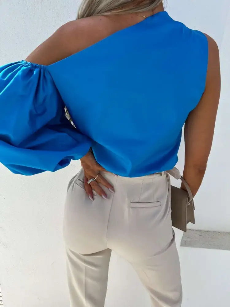 One Shoulder Puff Sleeve Blouse