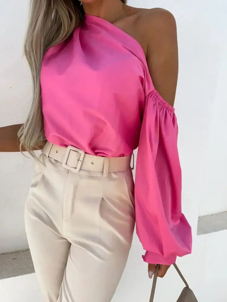 One Shoulder Puff Sleeve Blouse