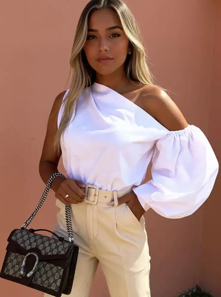 One Shoulder Puff Sleeve Blouse