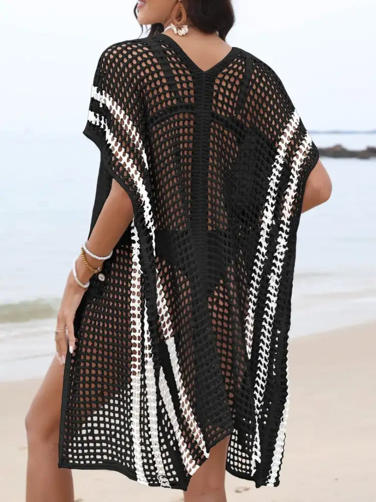 Open Front Contrast Openwork Cover-Up