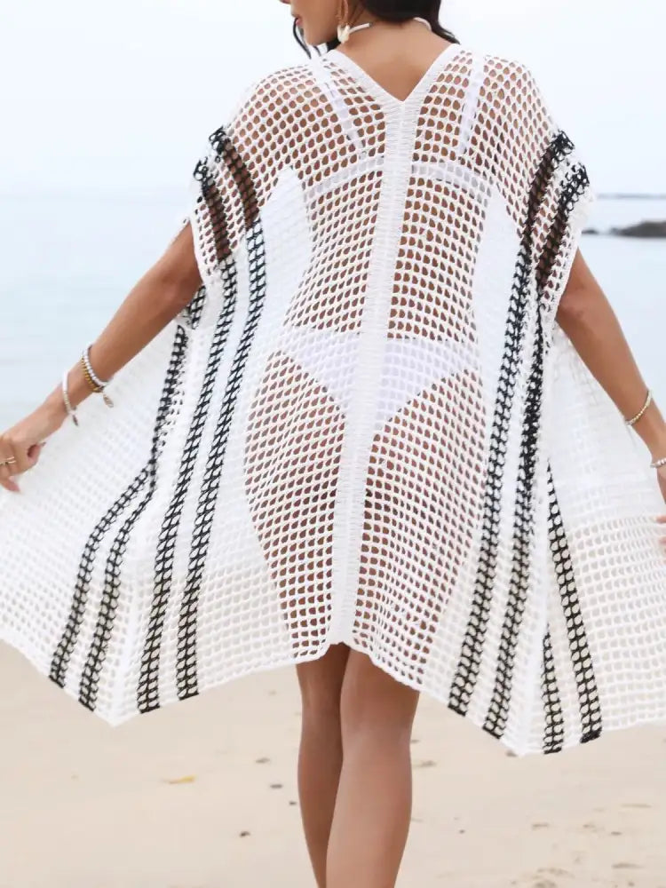 Open Front Contrast Openwork Cover-Up