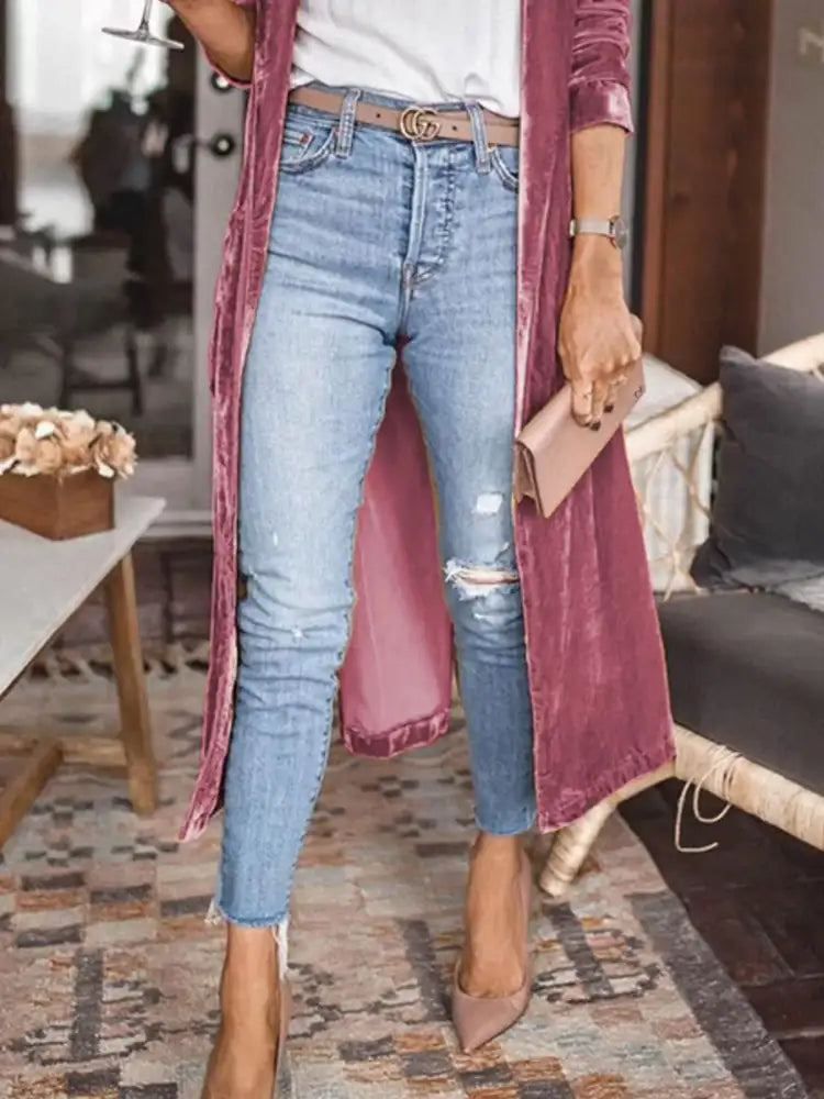 Open Front Long Sleeve Longline Cardigan