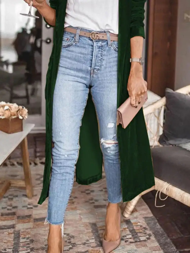 Open Front Long Sleeve Longline Cardigan