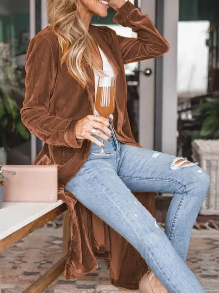 Open Front Long Sleeve Longline Cardigan