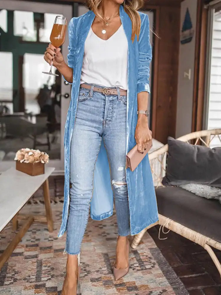 Open Front Long Sleeve Longline Cardigan