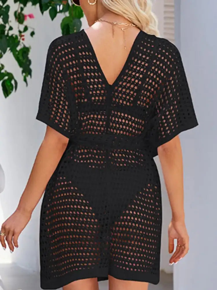 Open Front Tied Openwork Cover-Up