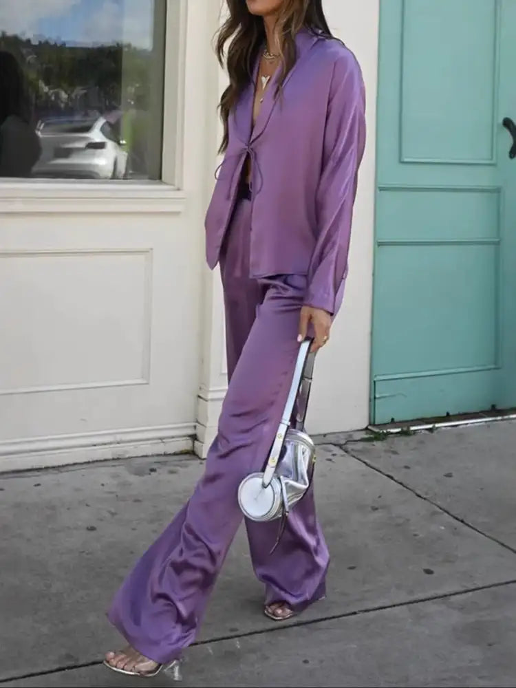 Open Front Tied Top and Pants Set