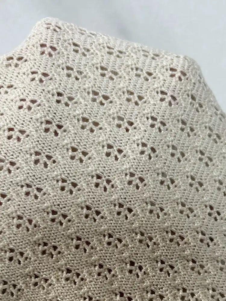 Openwork Button Up Top and Skirt Sweater Set