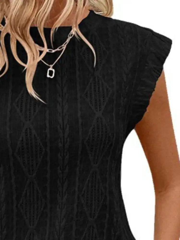 Openwork Round Neck Top