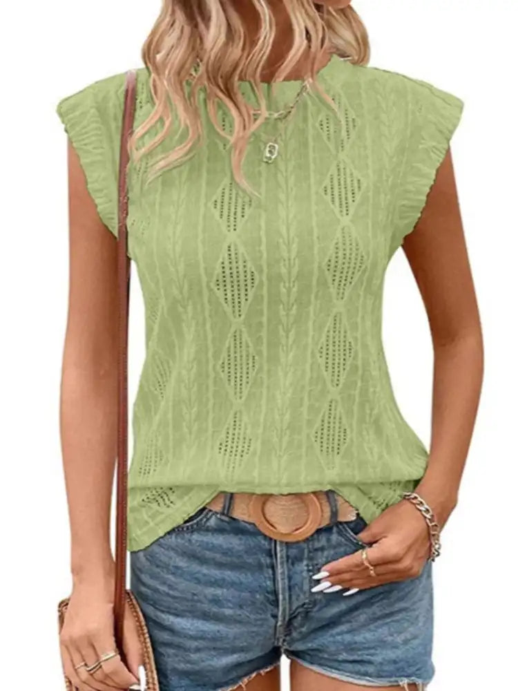 Openwork Round Neck Top