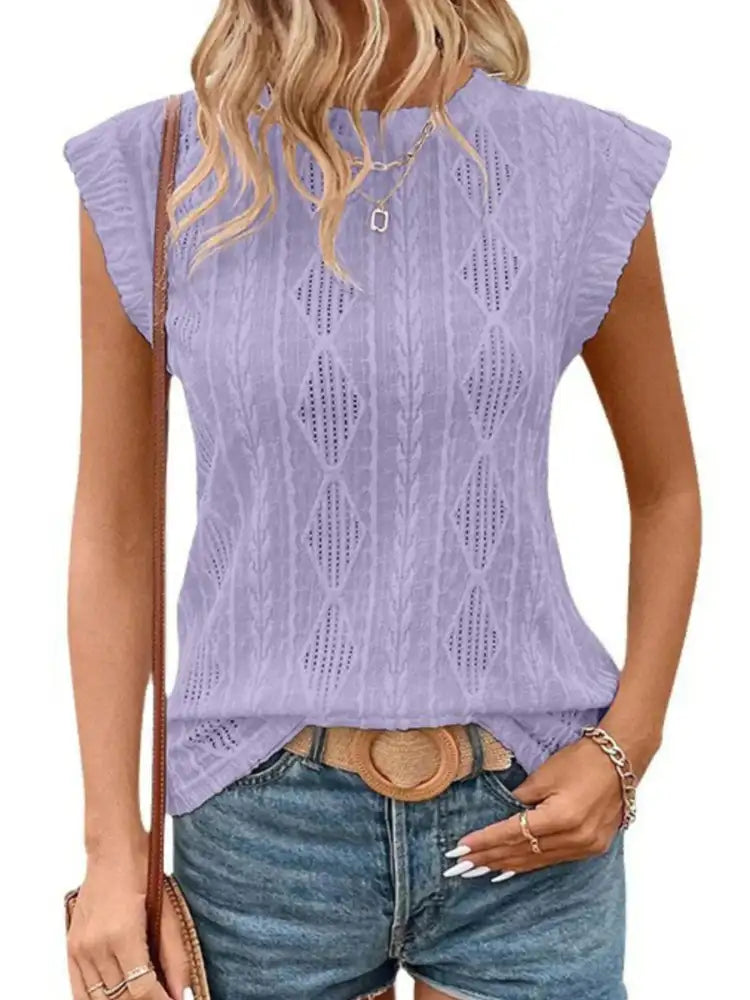 Openwork Round Neck Top
