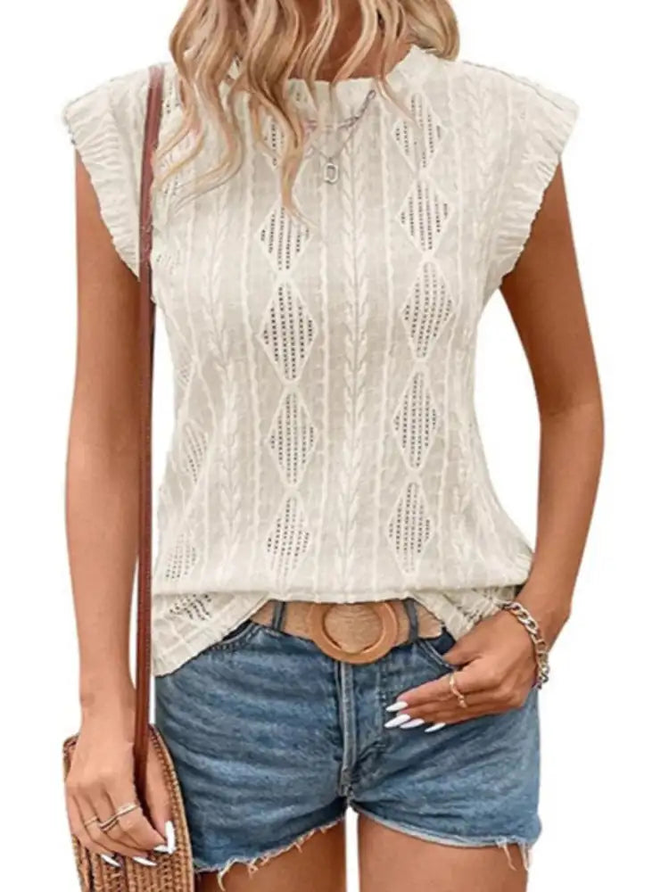 Openwork Round Neck Top