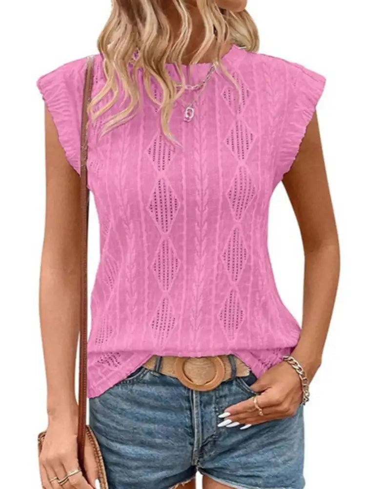 Openwork Round Neck Top