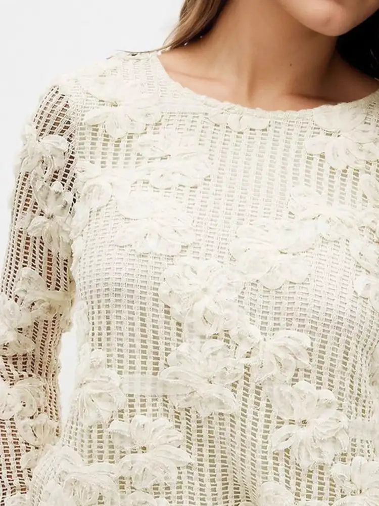 Openwork Tied Back Long Sleeve Blouse