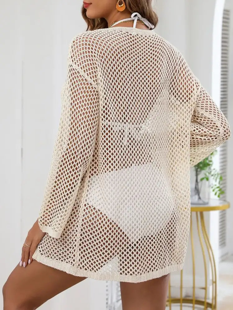 Openwork V-Neck Slit Cover-Up