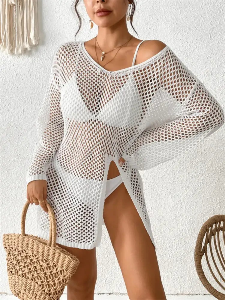 Openwork V-Neck Slit Cover-Up