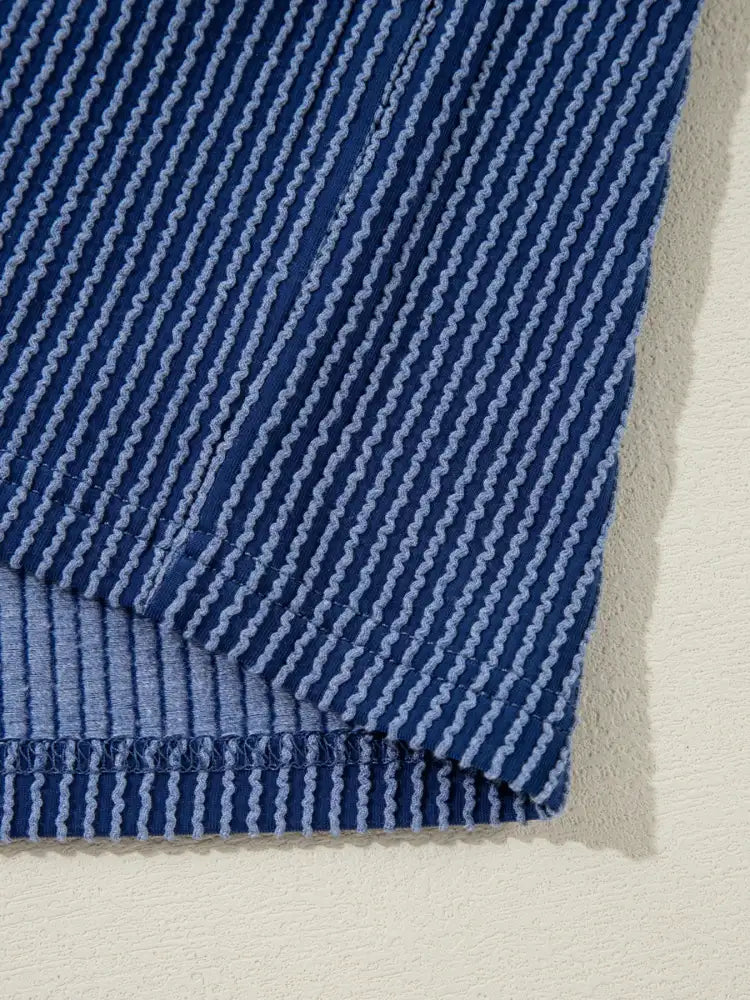 Oversized Twist Ribbed Collared Henley Top with Roll Up Sleeve