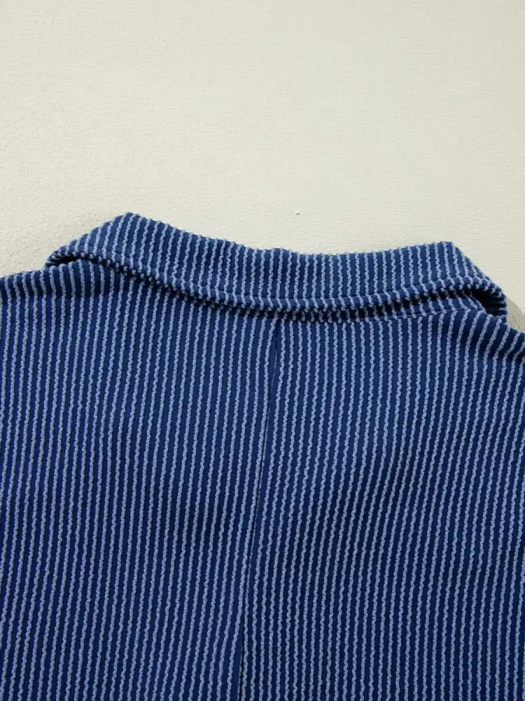 Oversized Twist Ribbed Collared Henley Top with Roll Up Sleeve