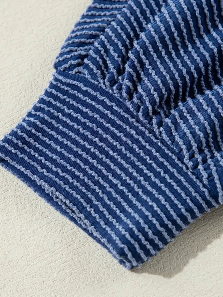 Oversized Twist Ribbed Collared Henley Top with Roll Up Sleeve