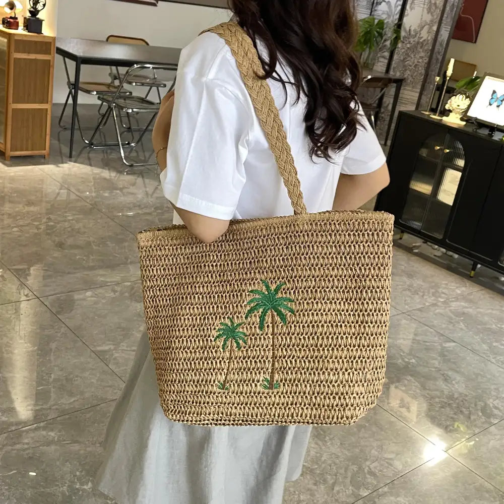 Palm Tree Woven Straw Shoulder Bag