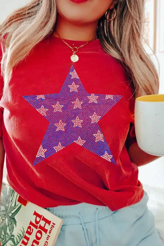Patriotic Star Round Neck T-Shirt