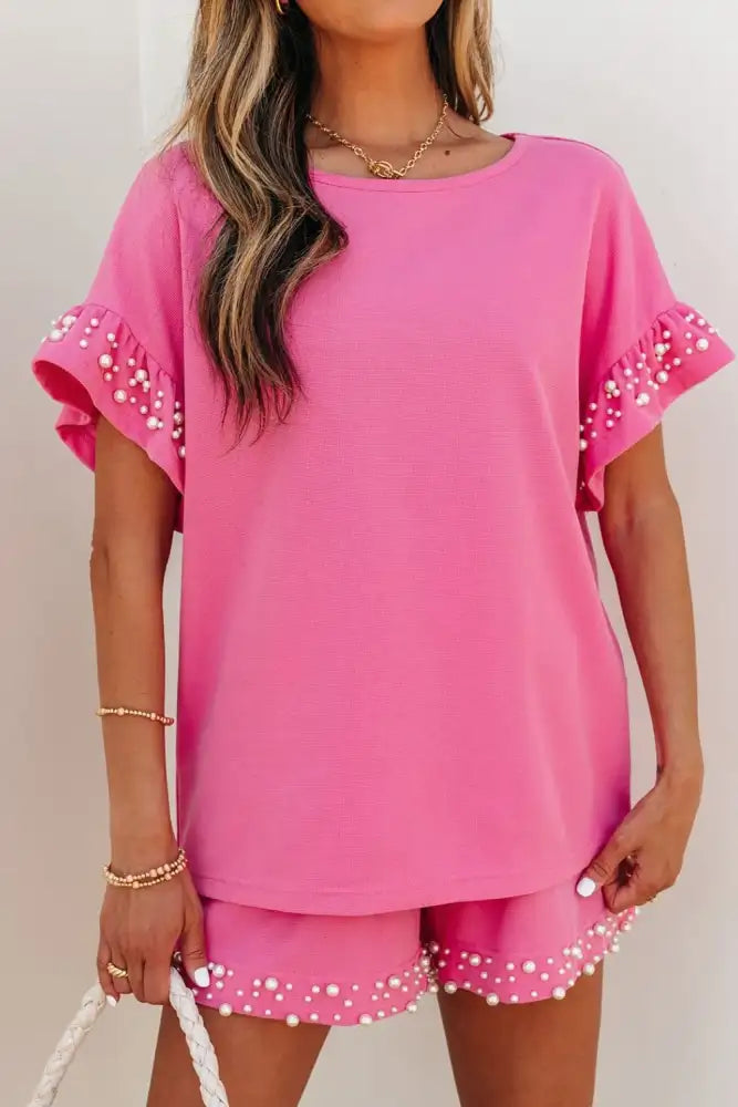 Pearl Embellished Top and Shorts Set