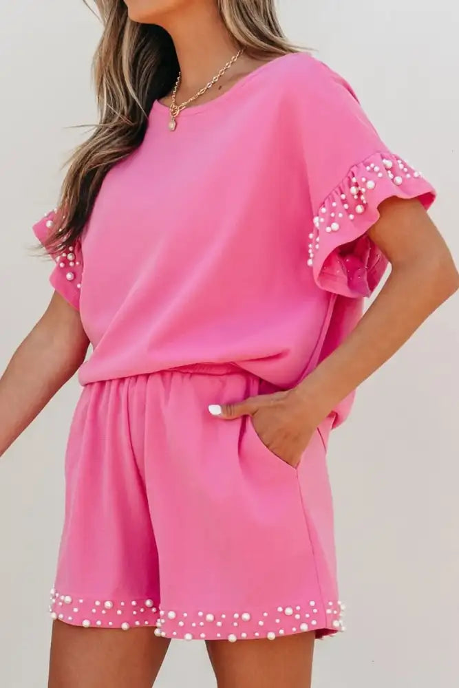 Pearl Embellished Top and Shorts Set