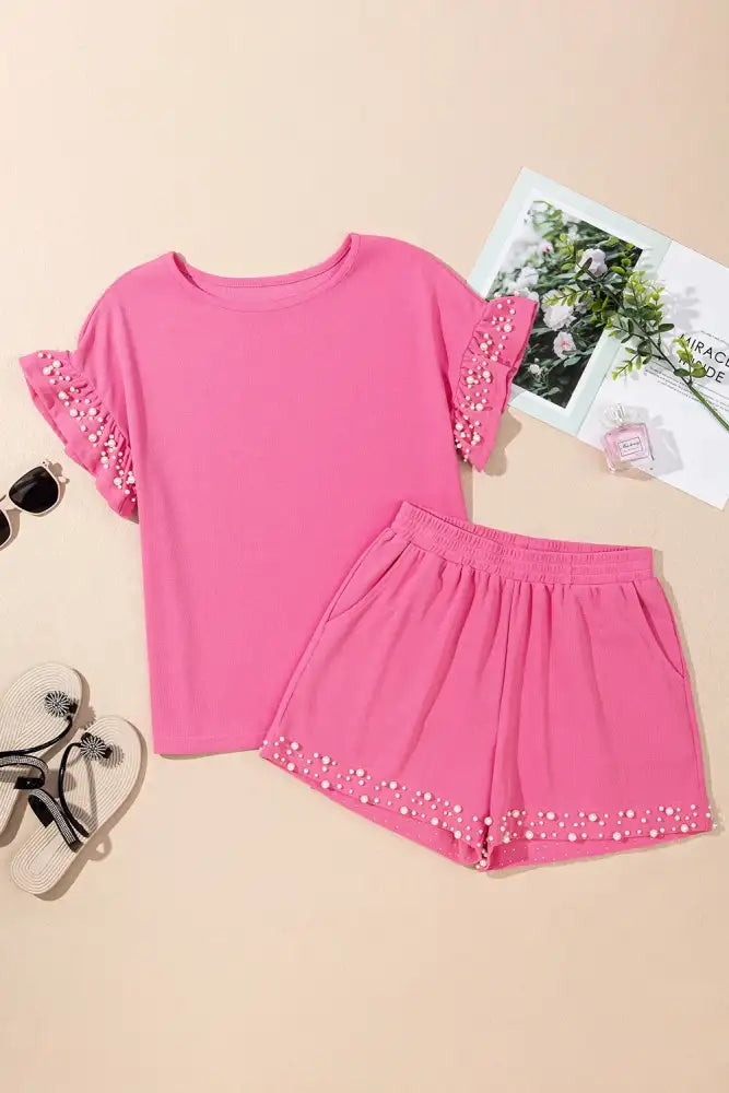 Pearl Embellished Top and Shorts Set